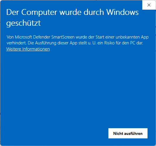 Windows-Defender-Dialog mit dem Link „Weitere Informationen“