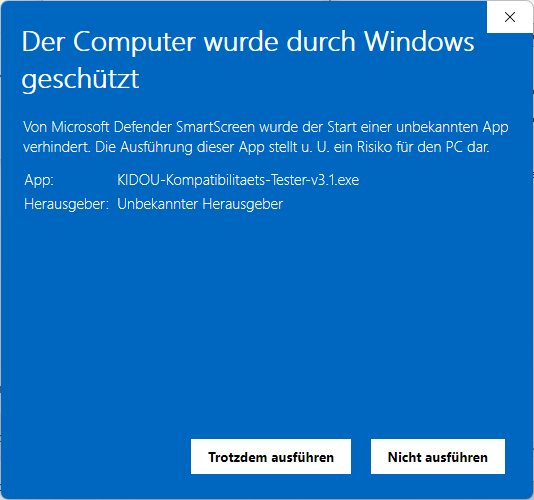 Windows-Defender-Dialog mit dem Button „Trotzdem ausführen“